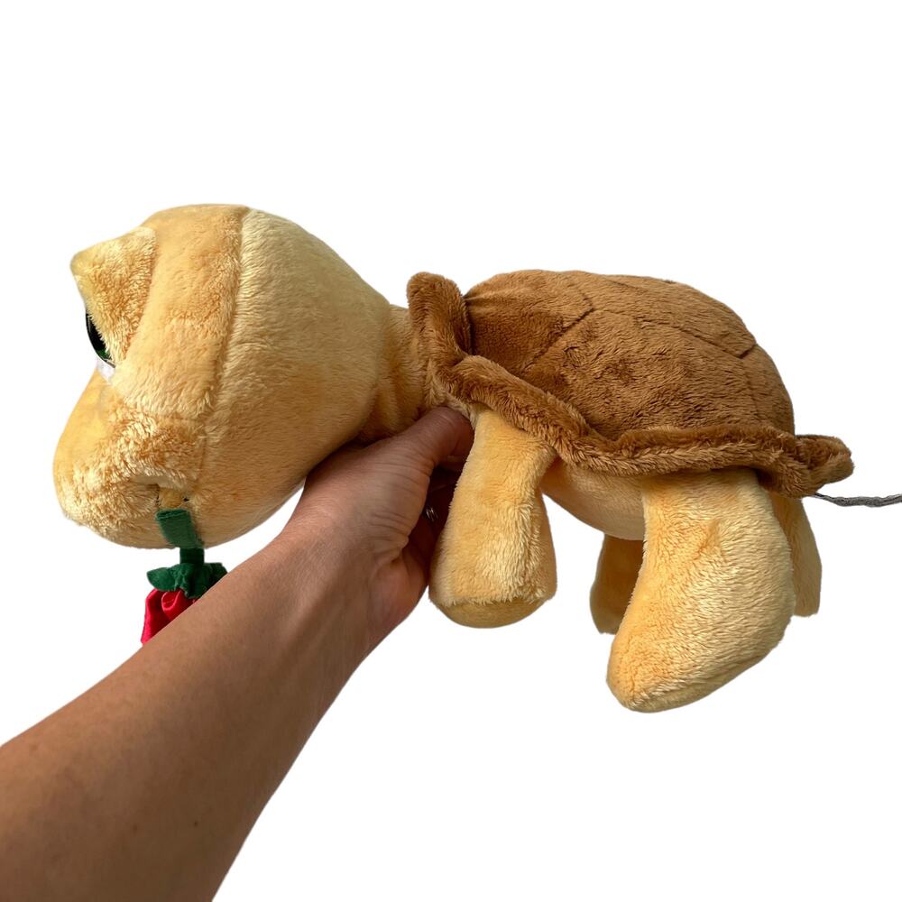 Russ Berrie Lil Peeper Shelly Turtle Plush 15" Big Green Eyes Red Rose Toy READ